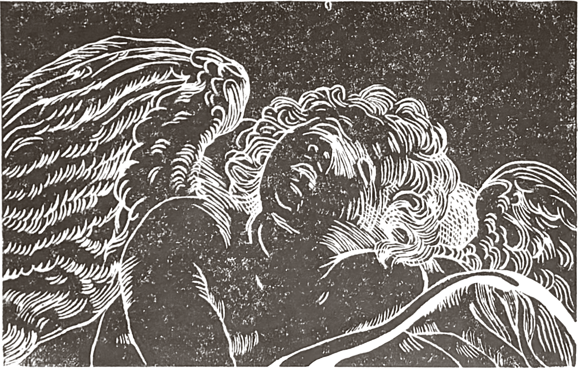 A Sleeping Cupid master copy relief print